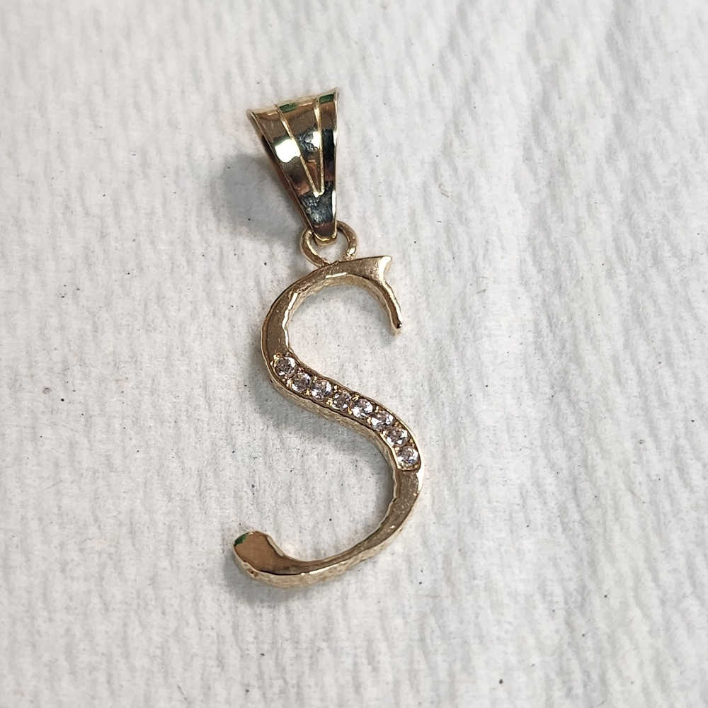 Gold Initial 'S' Pendant with Crystals